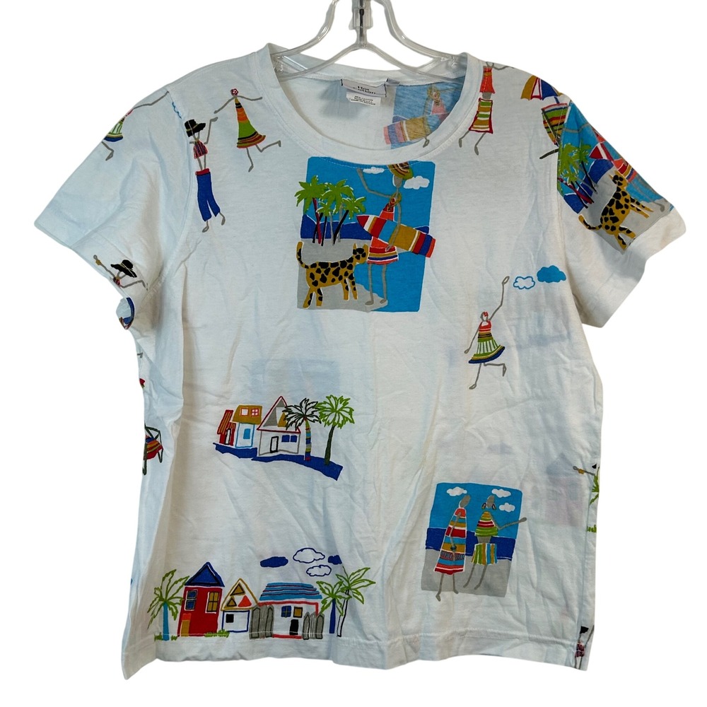 Vintage Hot Cotton Beach Novelty Print T-Shirt White Made in USA Large